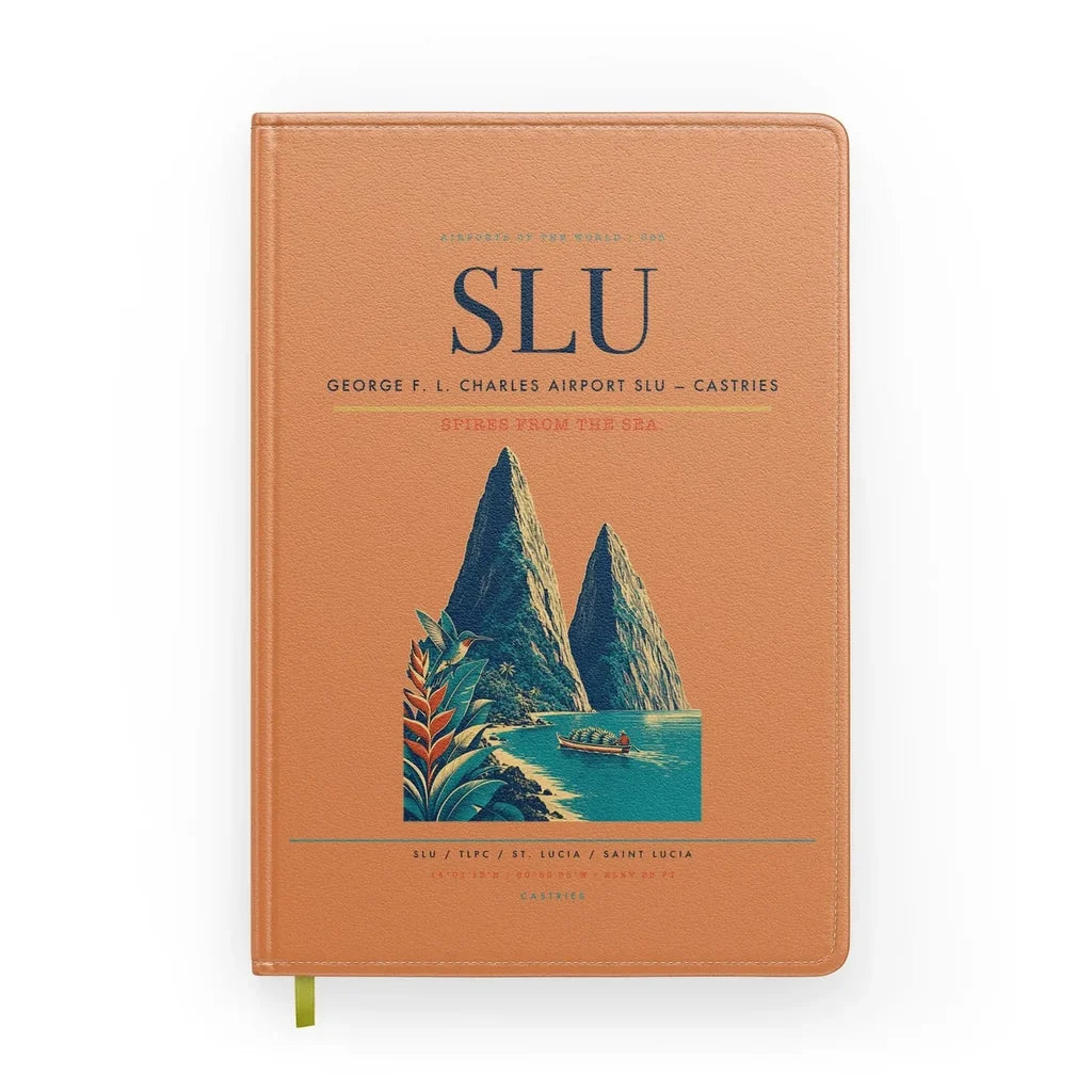 George F. L. Charles Airport (SLU) design on orange notebook