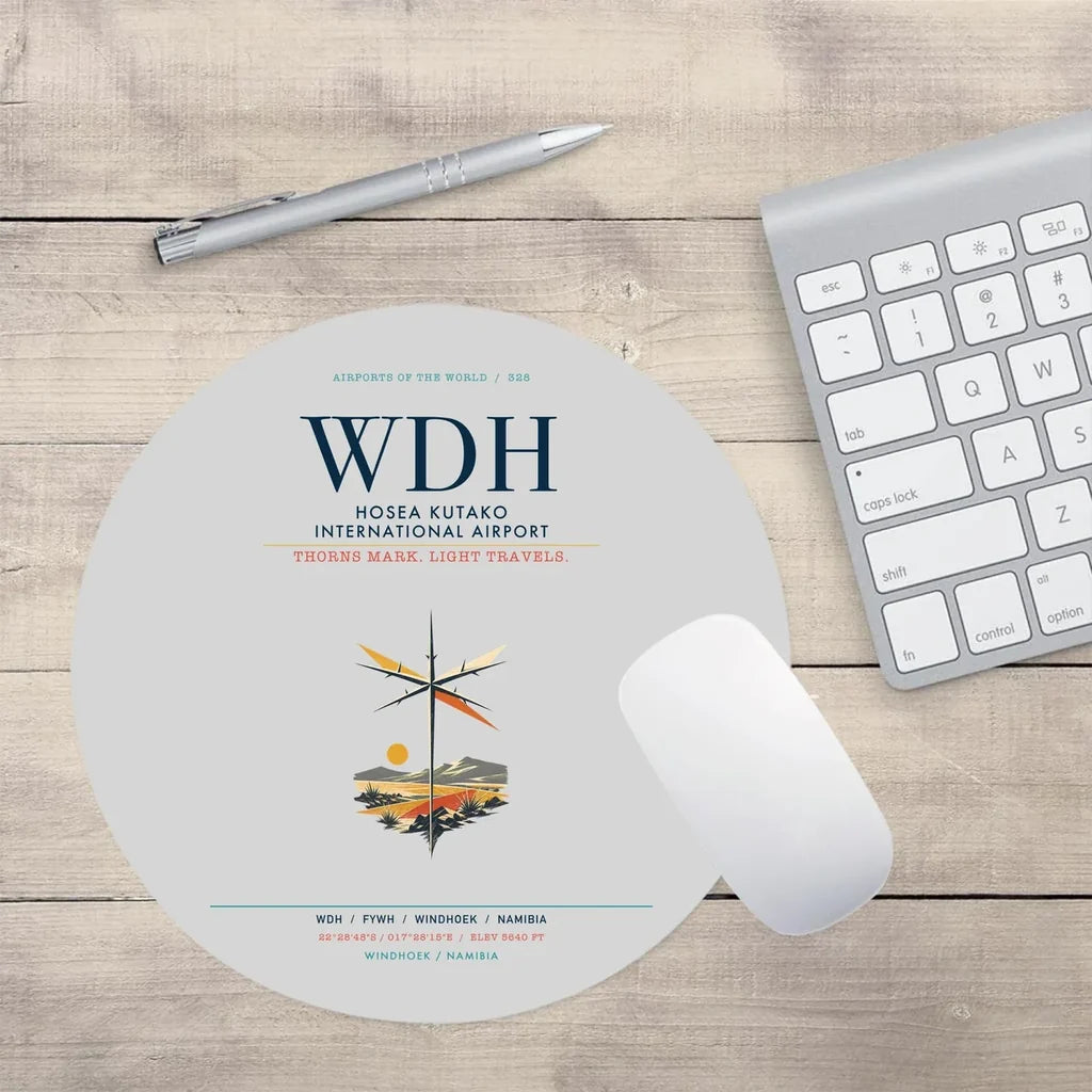 Hosea Kutako International Airport (WDH) design on light gray round mouse pad