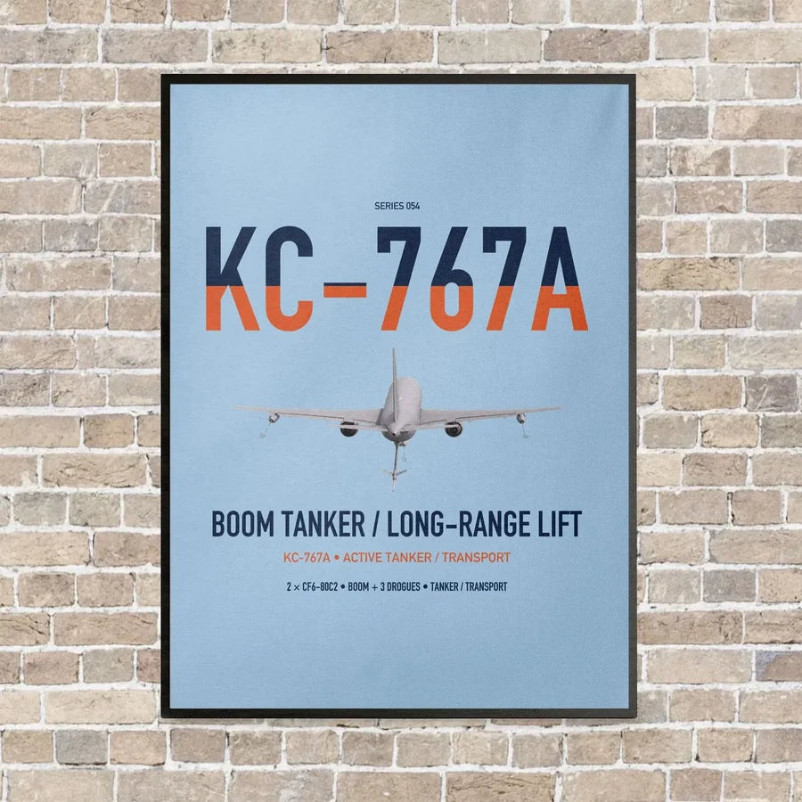 Boeing KC-767A vertical canvas print - framed - light blue background