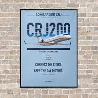 Thumbnail for Bombardier CRJ200 vertical canvas print - framed - light blue background