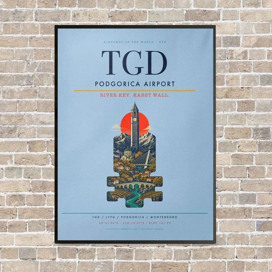 Podgorica Airport TGD - Canvas Framed - Light Blue