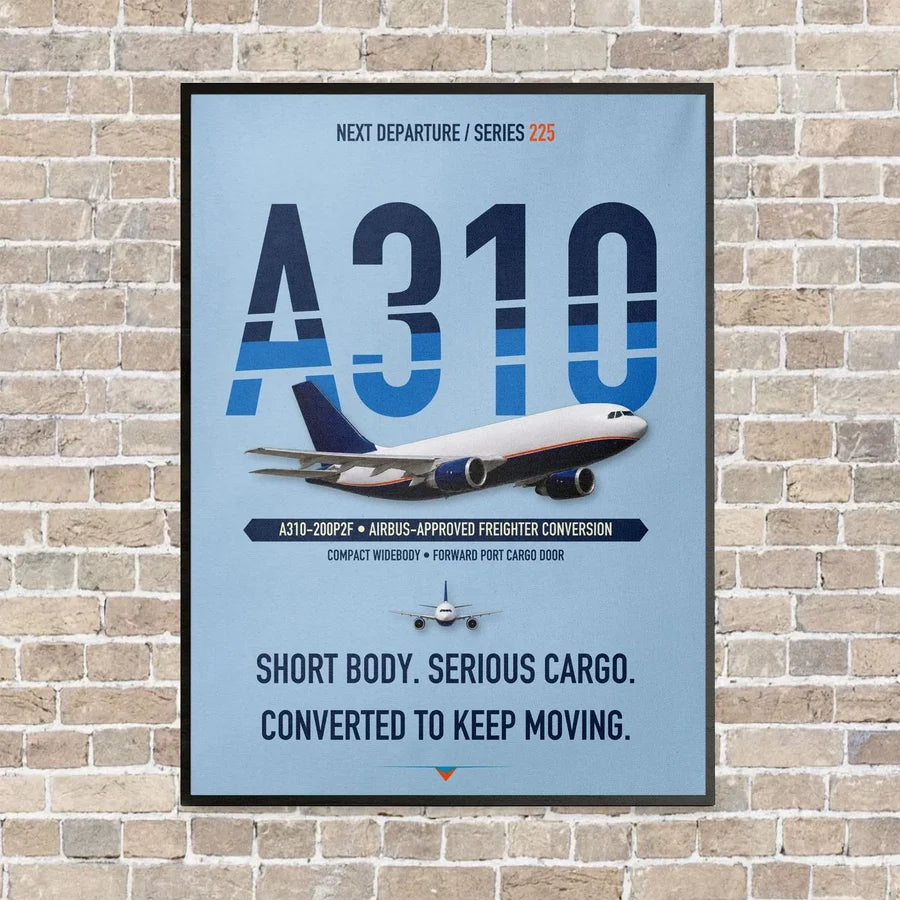 Airbus A310-200P2F vertical canvas print - framed - light blue background
