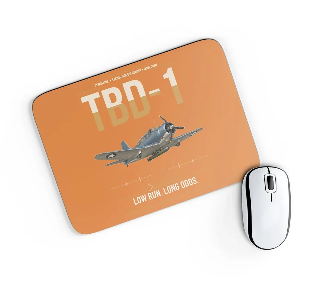 TBD-1 Devastator design on orange rectangle mouse pad