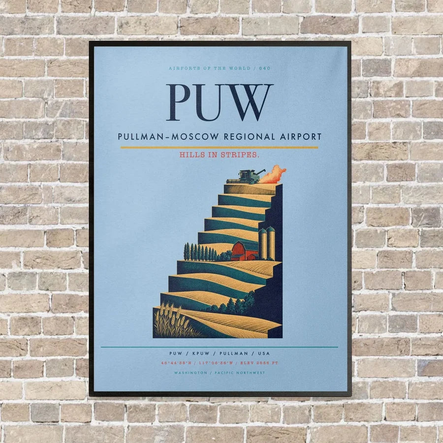 Pullman–Moscow Regional Airport PUW vertical canvas print - framed - light blue background