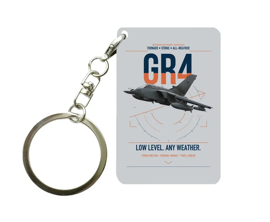 Panavia Tornado GR4 design on light gray designed key chain, double-side print