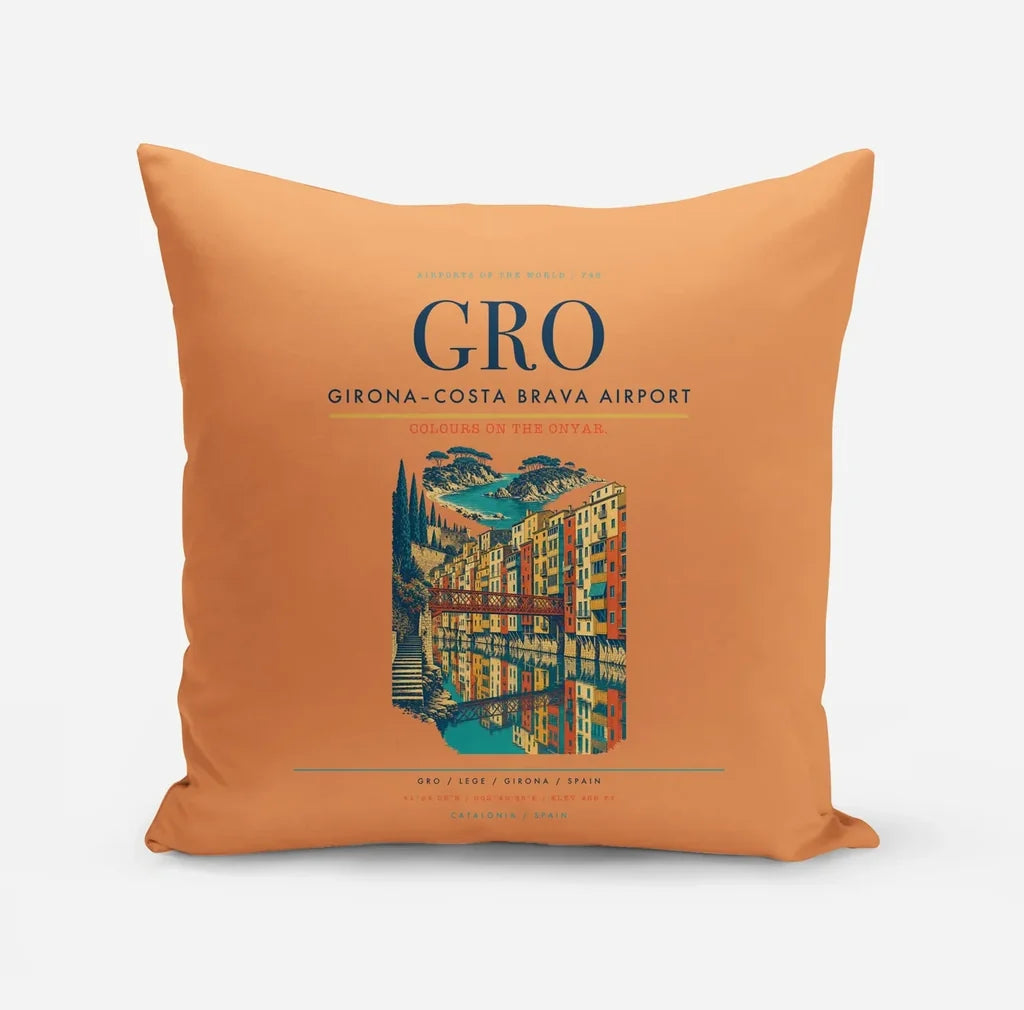 Girona–Costa Brava Airport (GRO) design on orange pillow