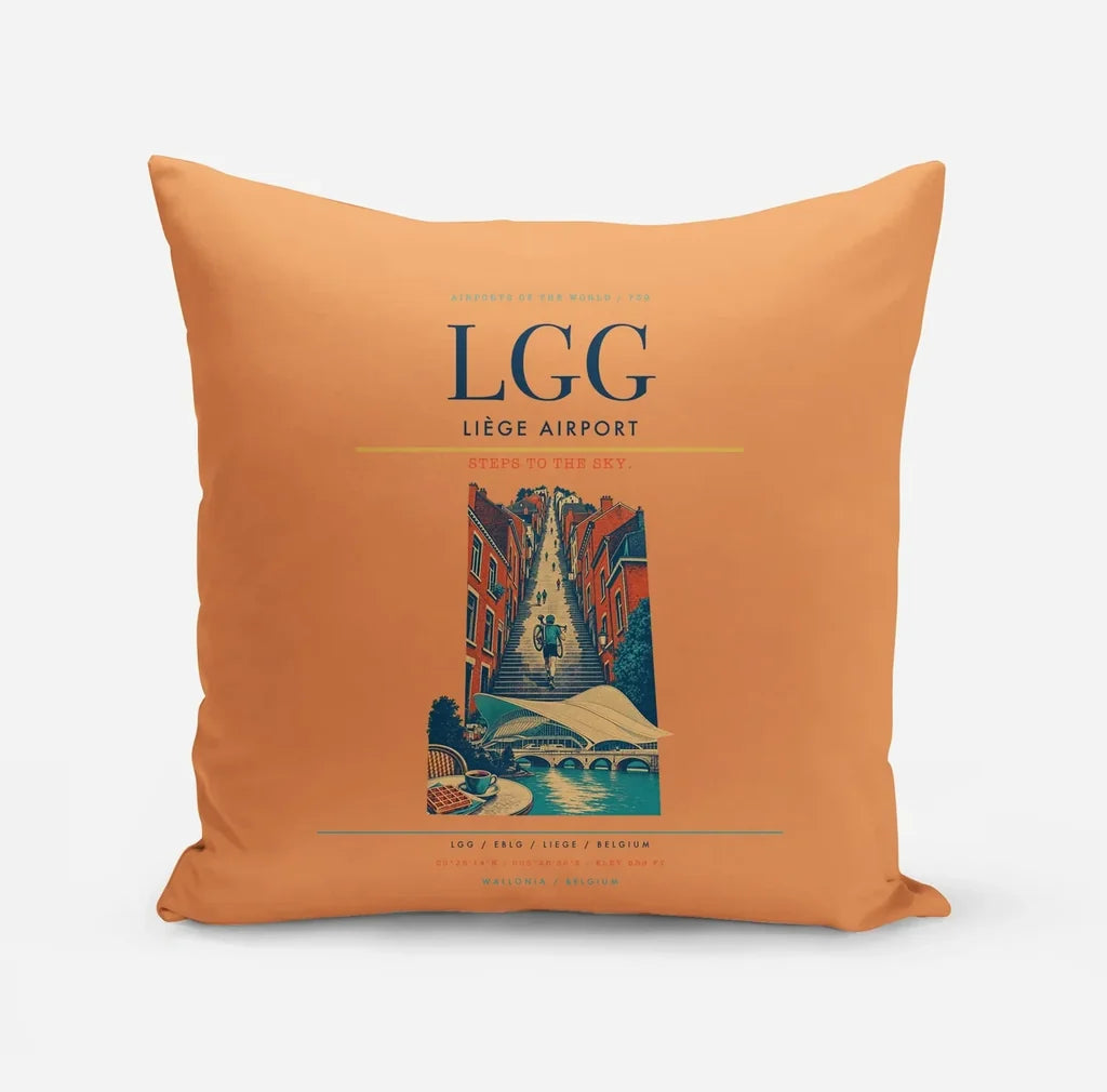 Liège Airport (LGG) design on orange pillow