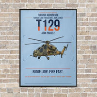 Thumbnail for Turkish Aerospace T129 ATAK Phase 2 vertical canvas print - framed - light blue background