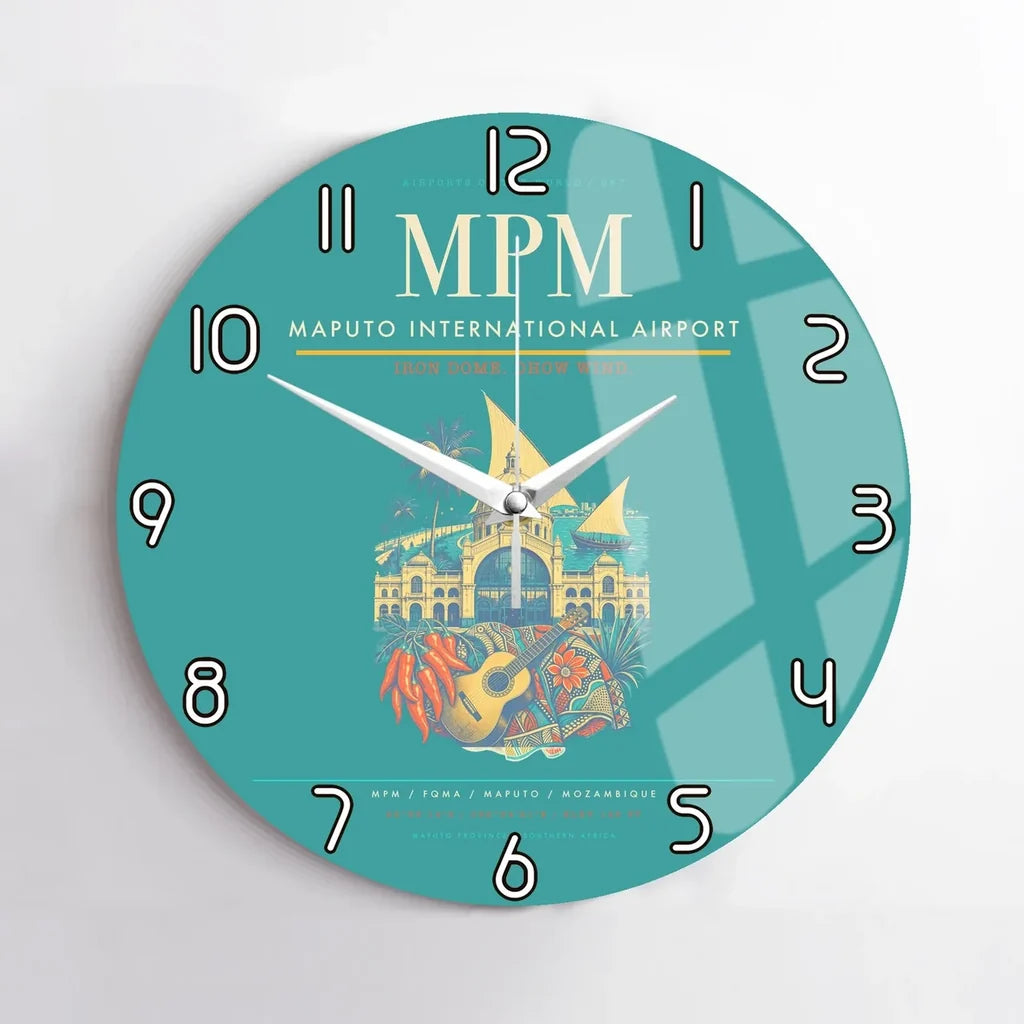 Maputo International Airport (MPM) design on turquoise no frame wall clock