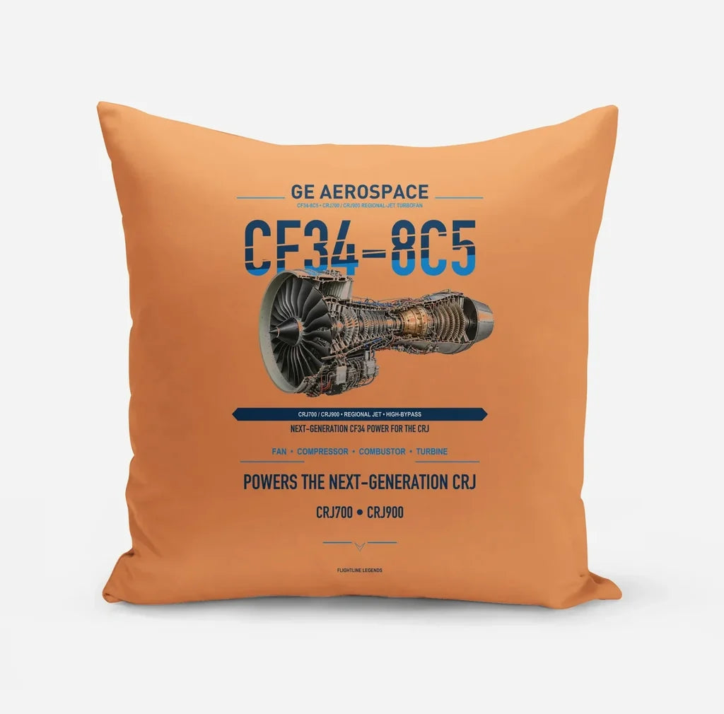CF34-8C5 design on orange pillow