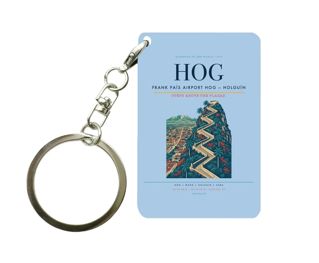 Frank País Airport (HOG) design on light blue key chain