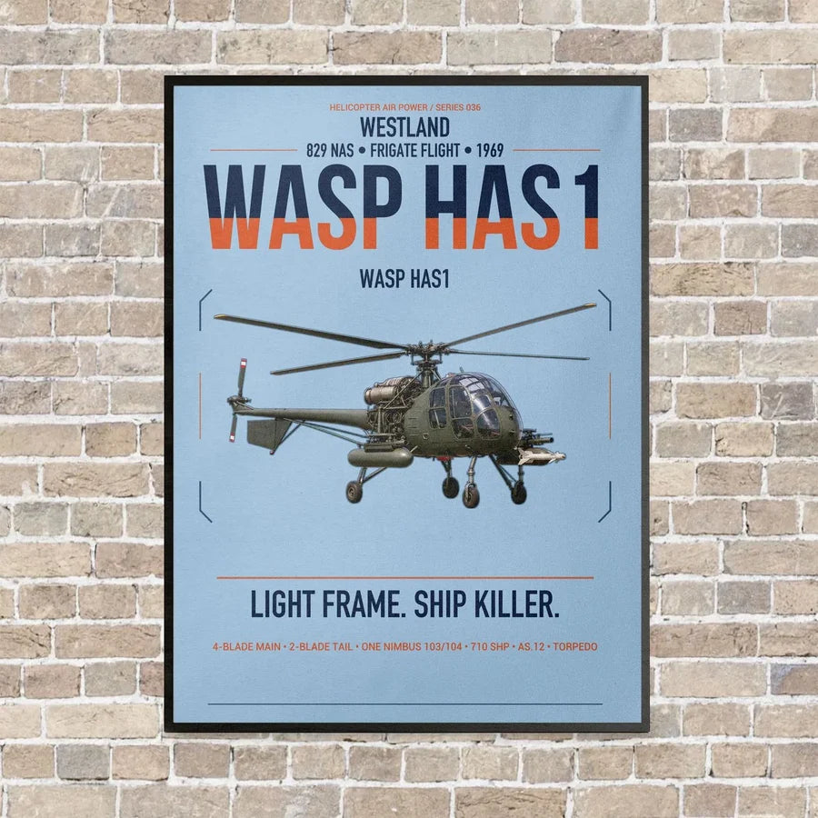 Westland Wasp HAS1 vertical canvas print - framed - light blue background