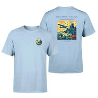 Thumbnail for VINTAGE G4447 - The Clifftop Castle Pass - Double-Side T-Shirt design on lightblue double side t shirt