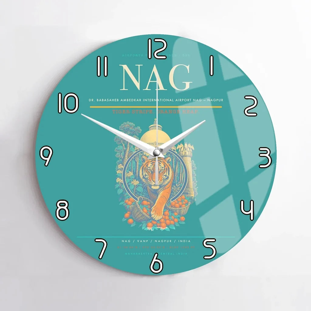 Dr. Babasaheb Ambedkar International Airport (NAG) design on turquoise no frame wall clock