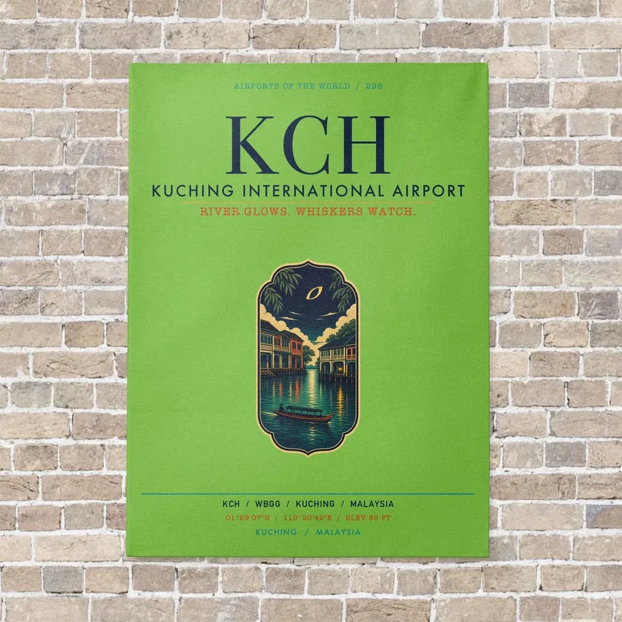 Kuching International Airport KCH vertical canvas print - no frame - light green background