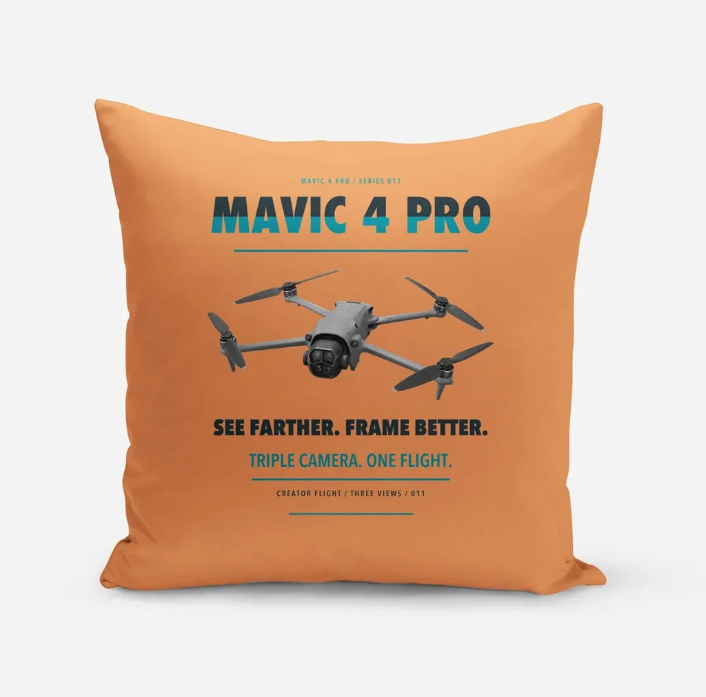 DJI Mavic 4 Pro design on orange pillow