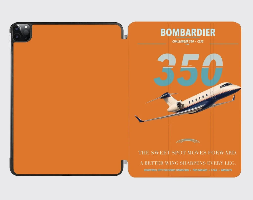 Bombardier Challenger 350 design on orange ipad tablet case