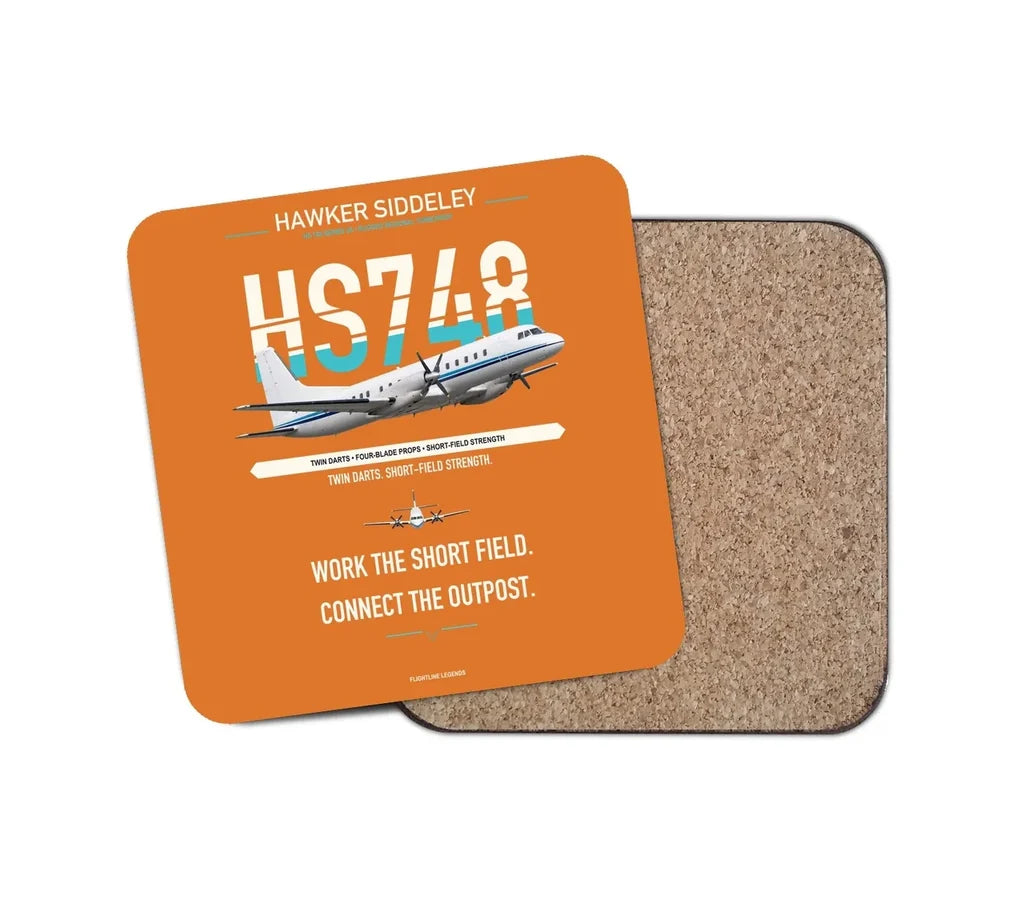 Hawker Siddeley HS 748 Series 2A design on orange 1 piece coaster