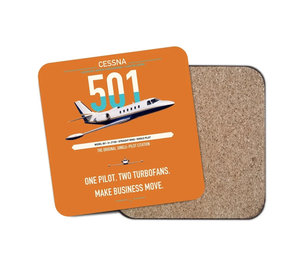 Cessna 501 Citation I SP design on orange 1 piece coaster
