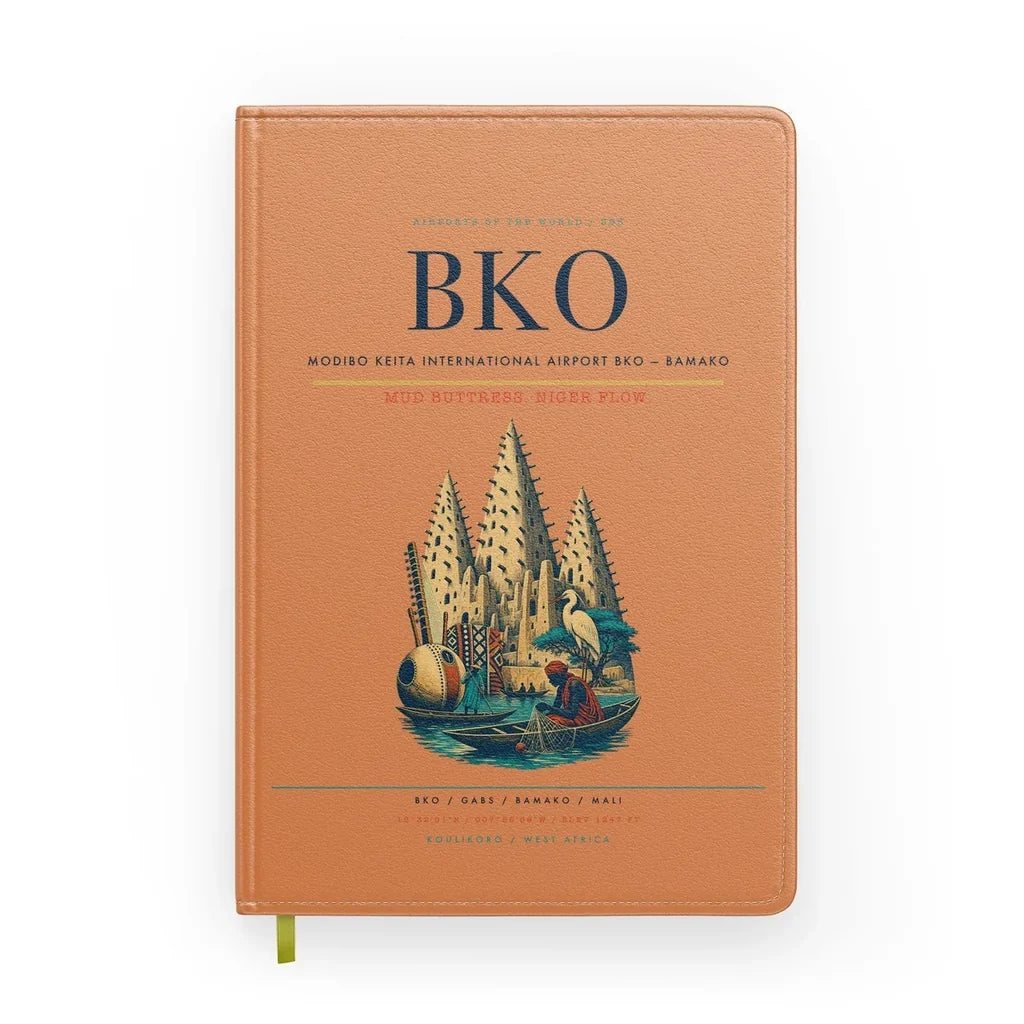 Modibo Keita International Airport (BKO) design on orange notebook