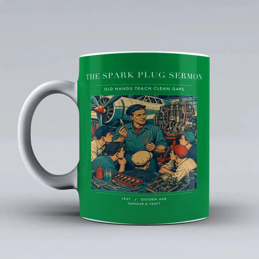 VINTAGE G4264 - The Spark Plug Sermon - Ceramic Mug design on green