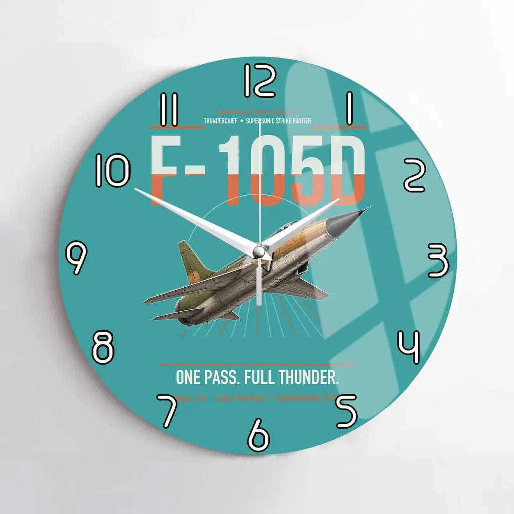 F-105D Thunderchief design on turquoise no frame wall clock