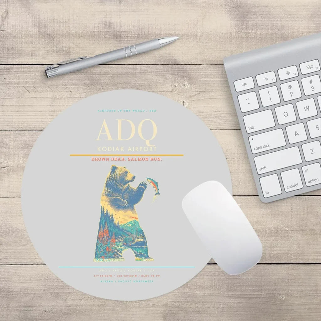 Kodiak Airport ADQ Mouse-Pad Round - Light Gray