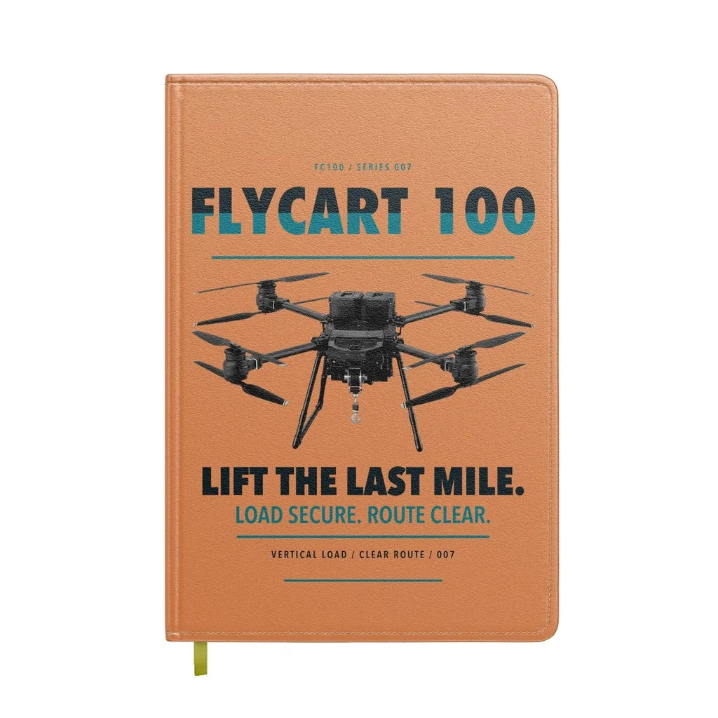 DJI FlyCart 100 design on orange notebook