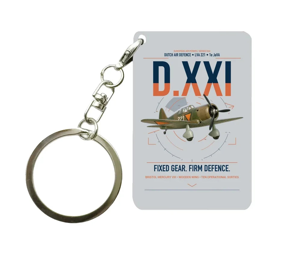 Fokker D.XXI — Dutch LVA aircraft 221 design on light gray designed key chain, double-side print