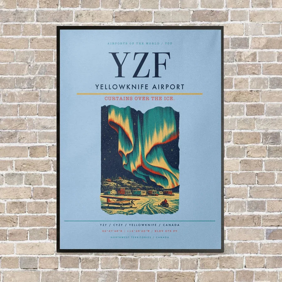 Yellowknife Airport YZF vertical canvas print - framed - light blue background