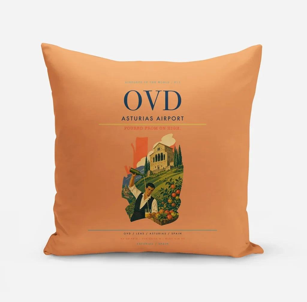 Asturias Airport (OVD) design on orange pillow
