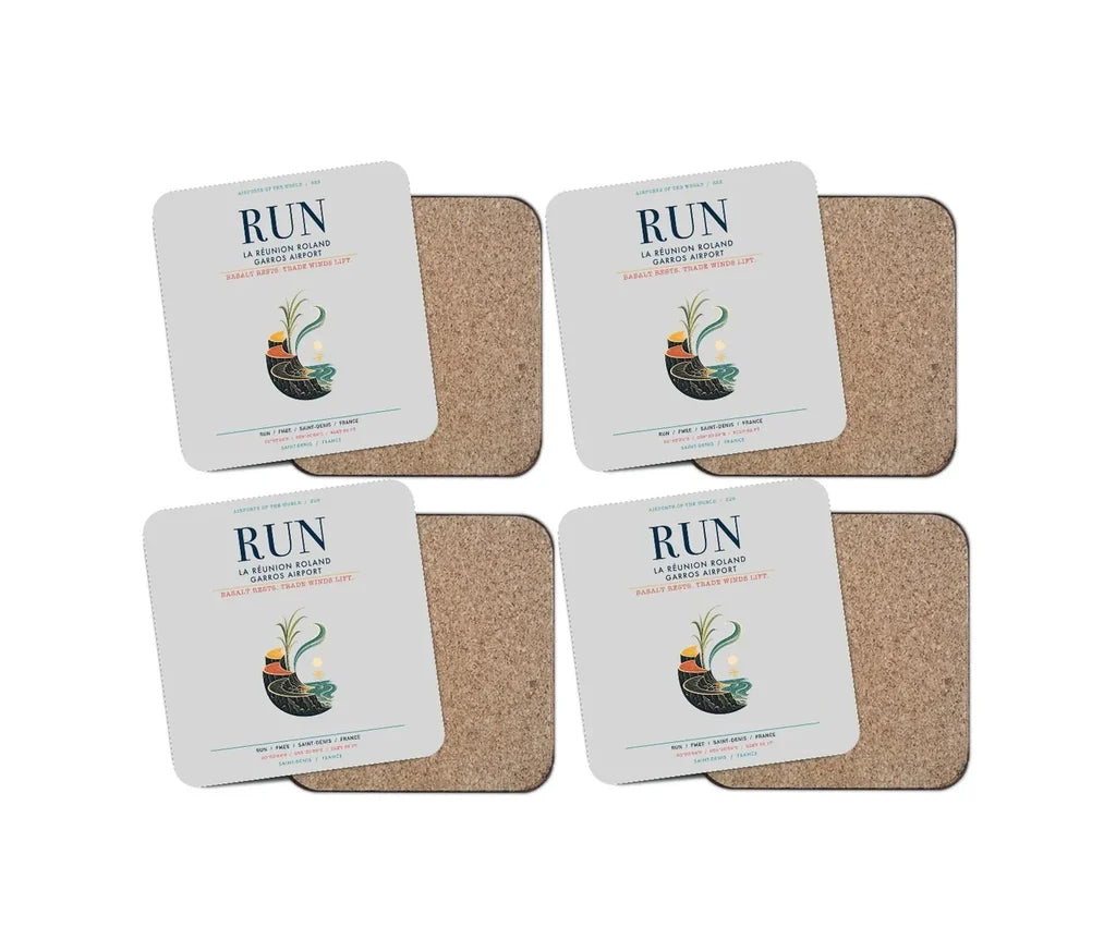 La Réunion Roland Garros Airport (RUN) design on light gray 4 pieces set coaster