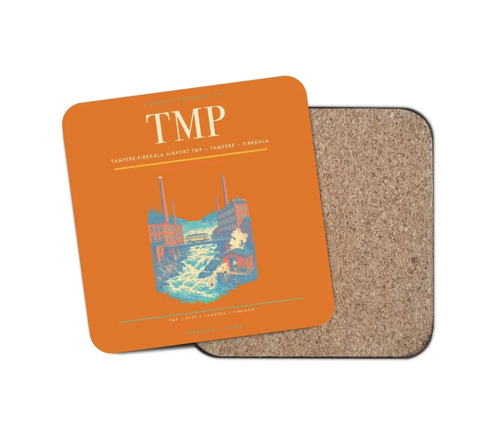 Tampere-Pirkkala Airport (TMP) design on orange 1 piece coaster