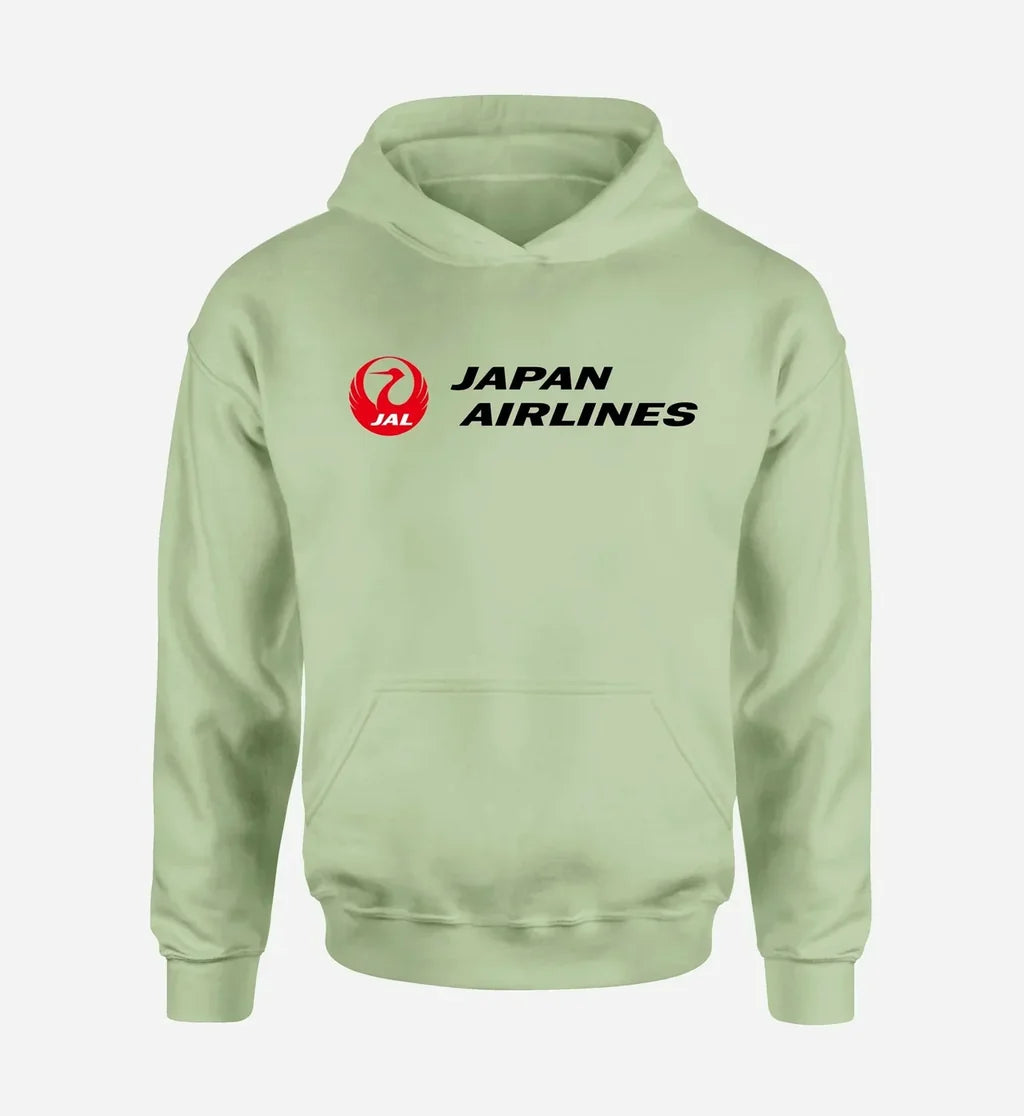 Japan Airlines logo printed on light green hoodie