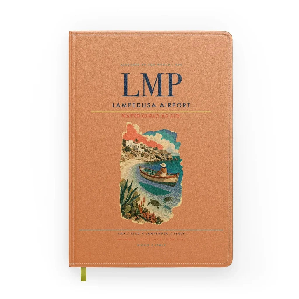 Lampedusa Airport (LMP) design on orange notebook