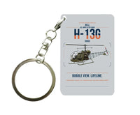 Thumbnail for Bell H-13G Sioux design on light gray designed key chain, double-side print