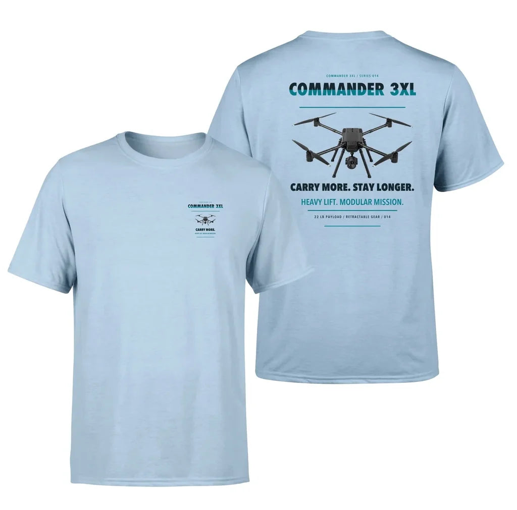 Draganfly Commander 3XL design on light blue t shirt