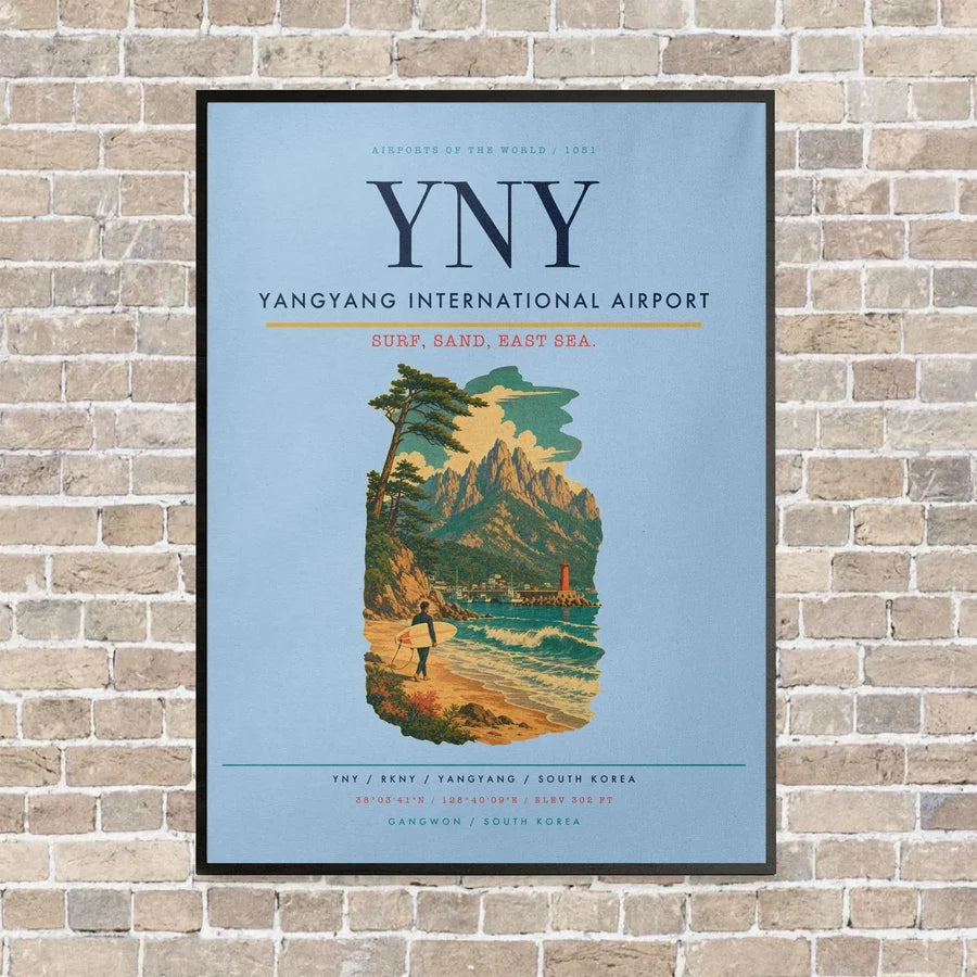Yangyang International Airport YNY vertical canvas print - framed - light blue background