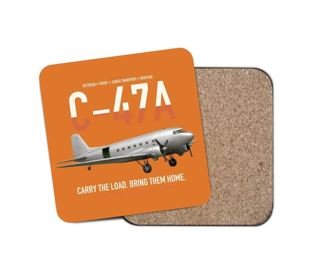 C-47A Skytrain design on orange 1 piece coaster