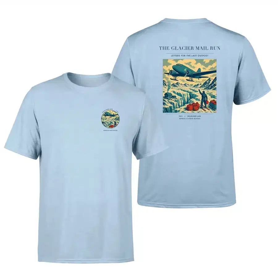 VINTAGE G4153 - The Glacier Mail Run - Double-Side T-Shirt design on lightblue double side t shirt
