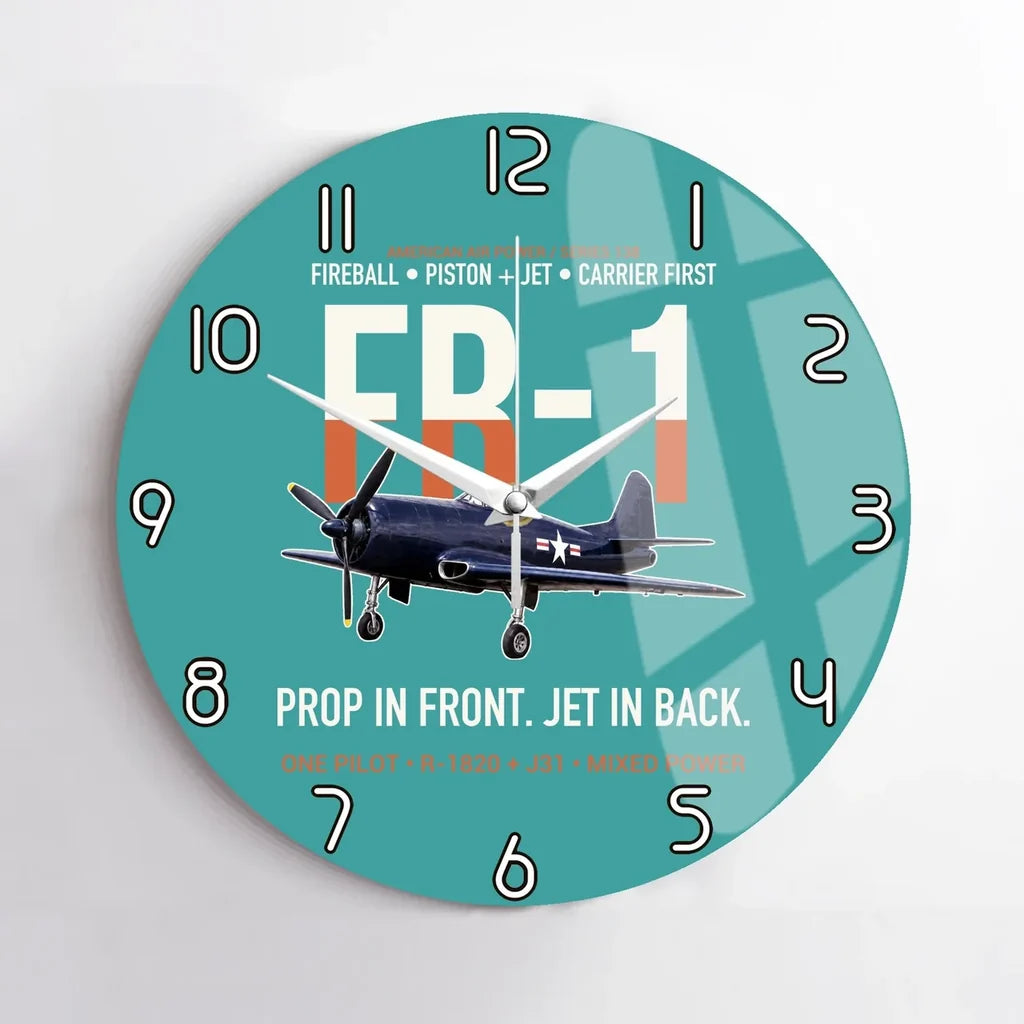 FR-1 Fireball Prop in Front Jet in Back design on turquoise no frame wall clock