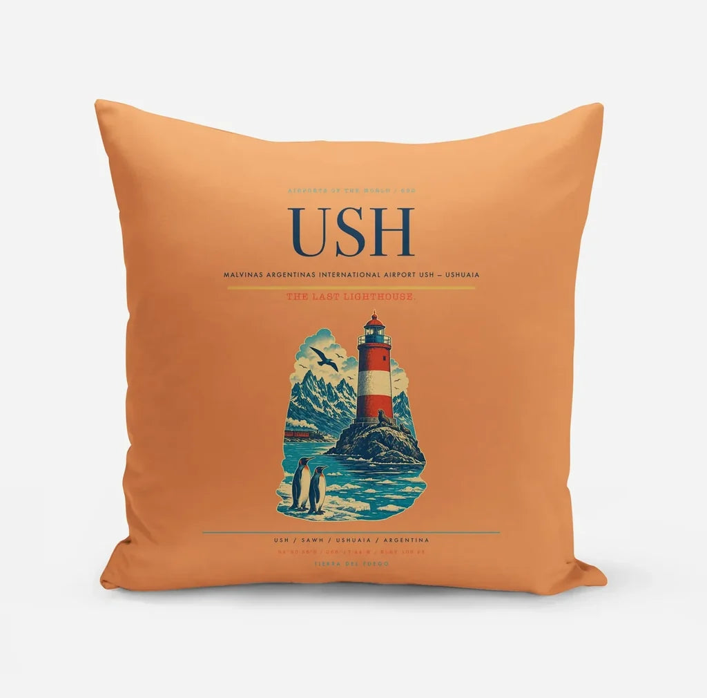Malvinas Argentinas International Airport (USH) design on orange pillow