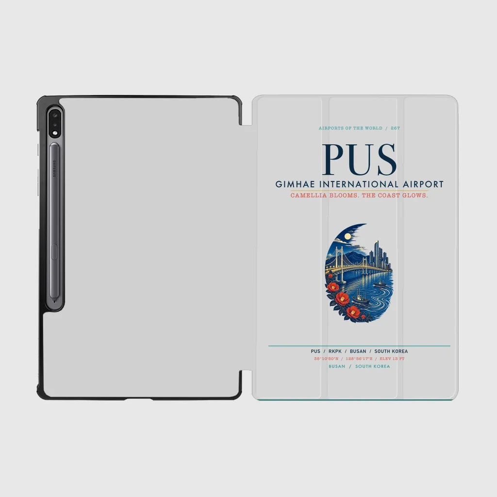 Gimhae International Airport Busan (PUS) design on light gray samsung tablet tablet case