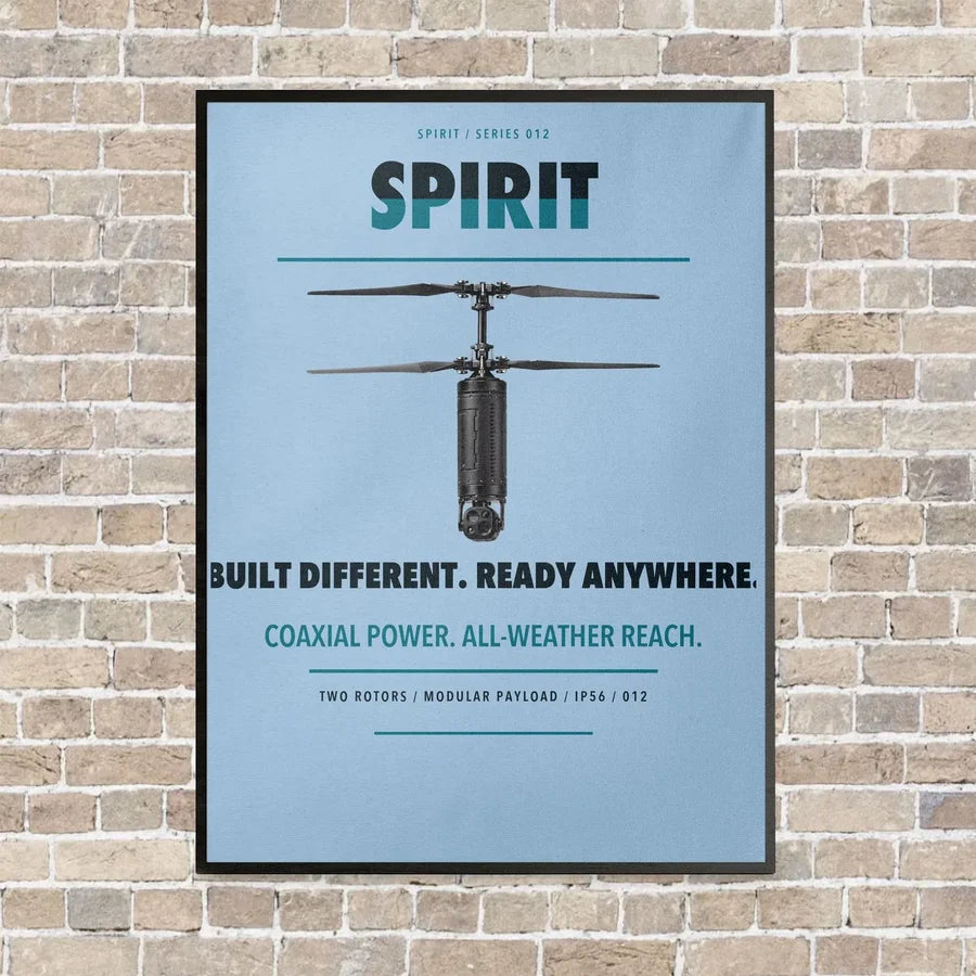 Ascent AeroSystems Spirit vertical canvas print - framed - light blue background