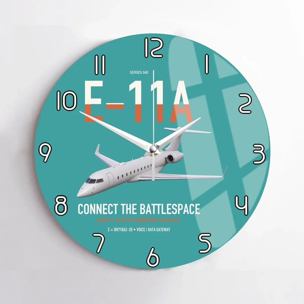 E-11A BACN design on turquoise no frame wall clock