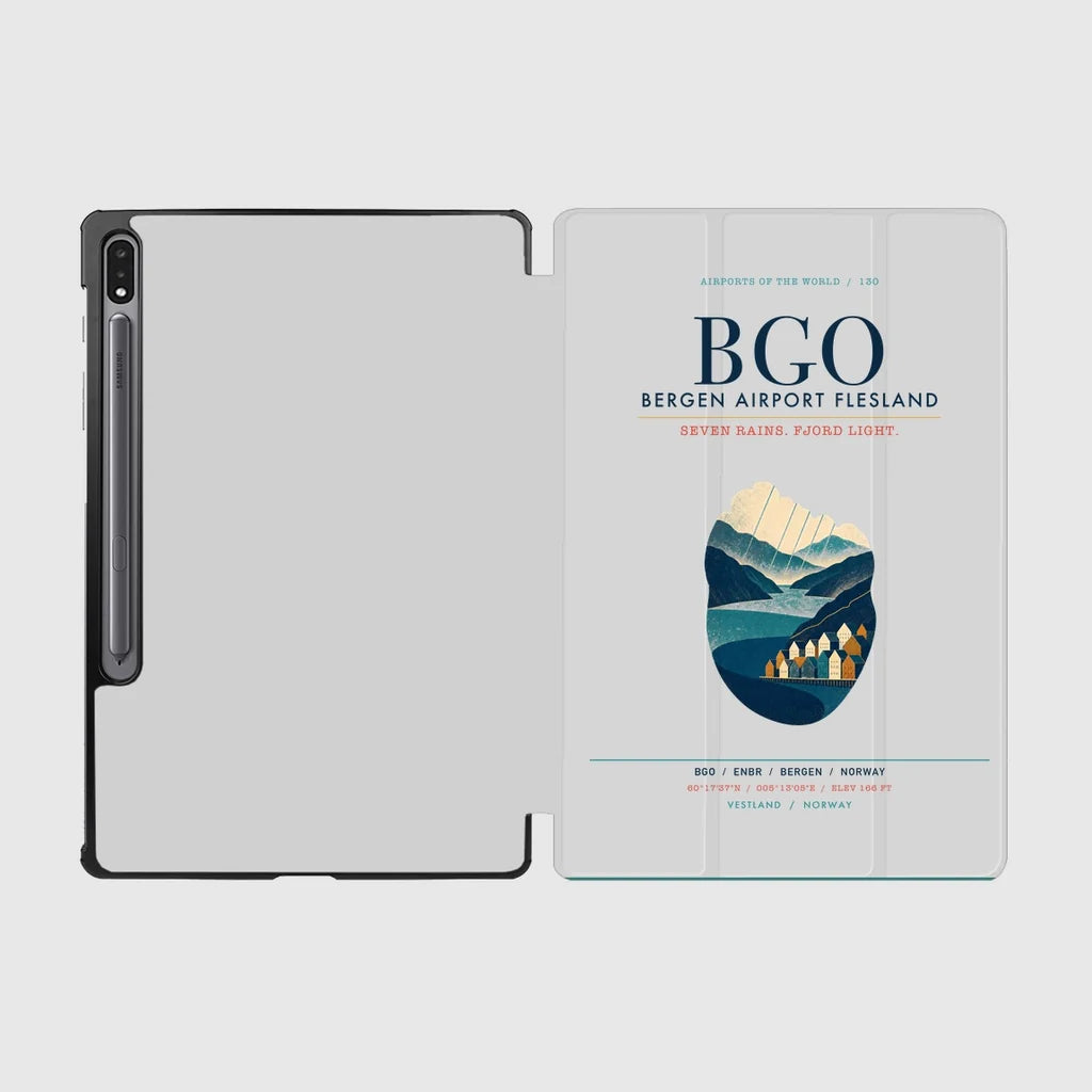 Bergen Airport Flesland (BGO) design on light gray samsung tablet tablet case