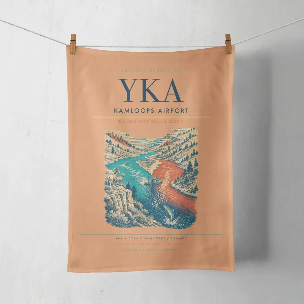 Kamloops Airport (YKA) design on orange towel