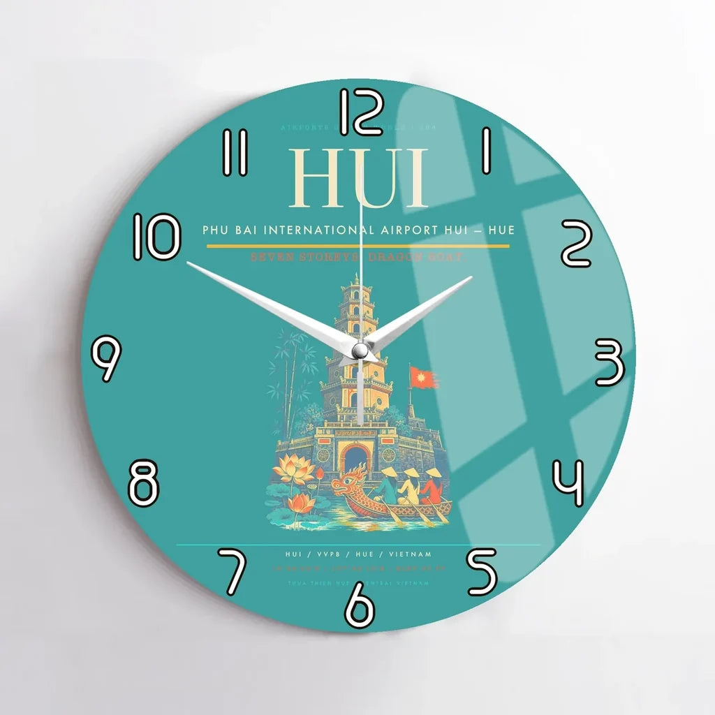 Phu Bai International Airport (HUI) design on turquoise no frame wall clock