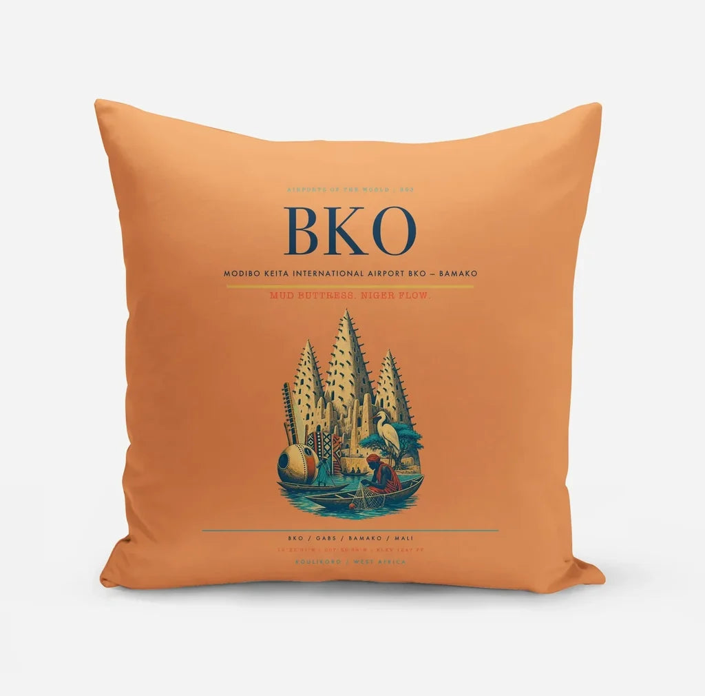 Modibo Keita International Airport (BKO) design on orange pillow