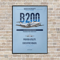 Thumbnail for Beechcraft King Air B200 vertical canvas print - framed - light blue background